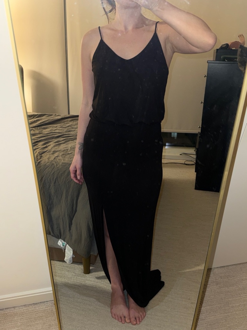 Black Spaghetti Strap Maxi Dress with Side Slit
